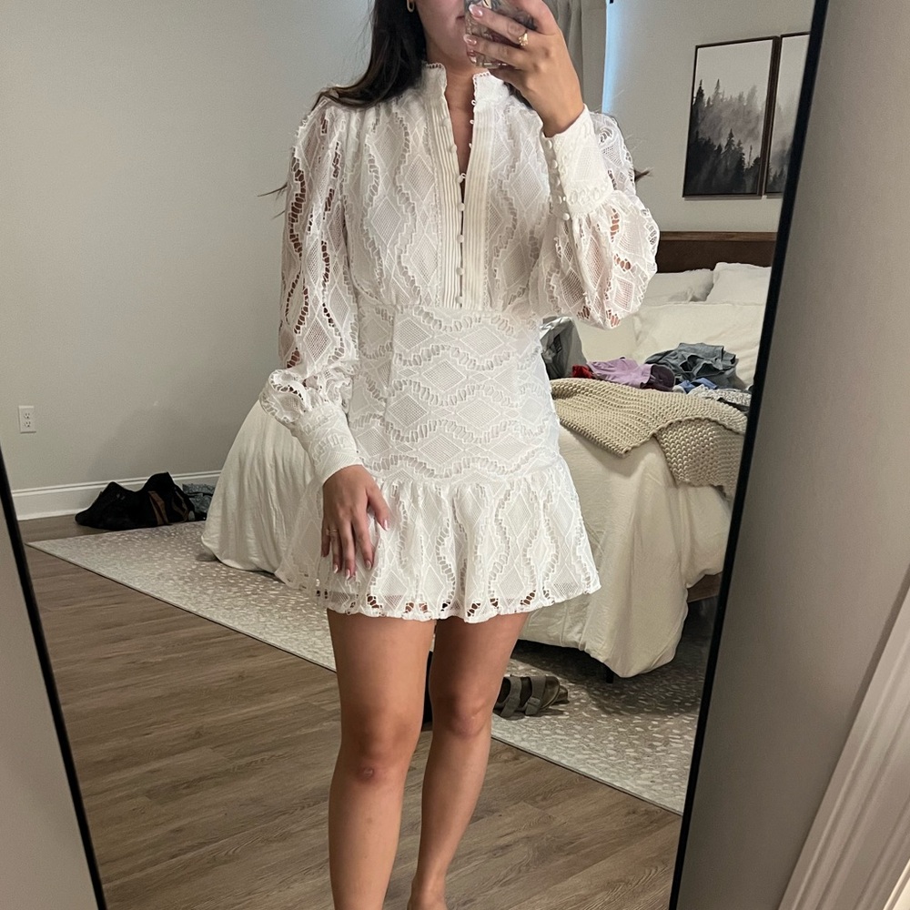 Bardot Remi White Lace Longsleeve Mini Dress Size 6